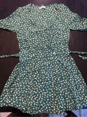 Faithfull the Brand Green Floral Tie-Waist Dress